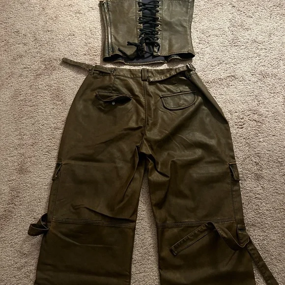 Mars The Label Corset Wide Leg Cargo Jumpsuit Cargo 2 Piece Zeda Set in Brown - Picture 6 of 8